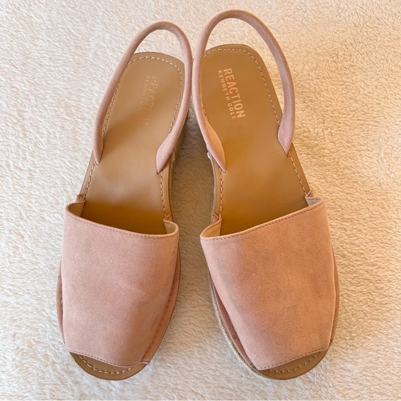 KENNETH COLE SOFT NUBUCK BLUSH SLINGBACK ESPADRILLE RAFFIA PEEP TOE SANDAL SZ 10 - Picture 2 of 10